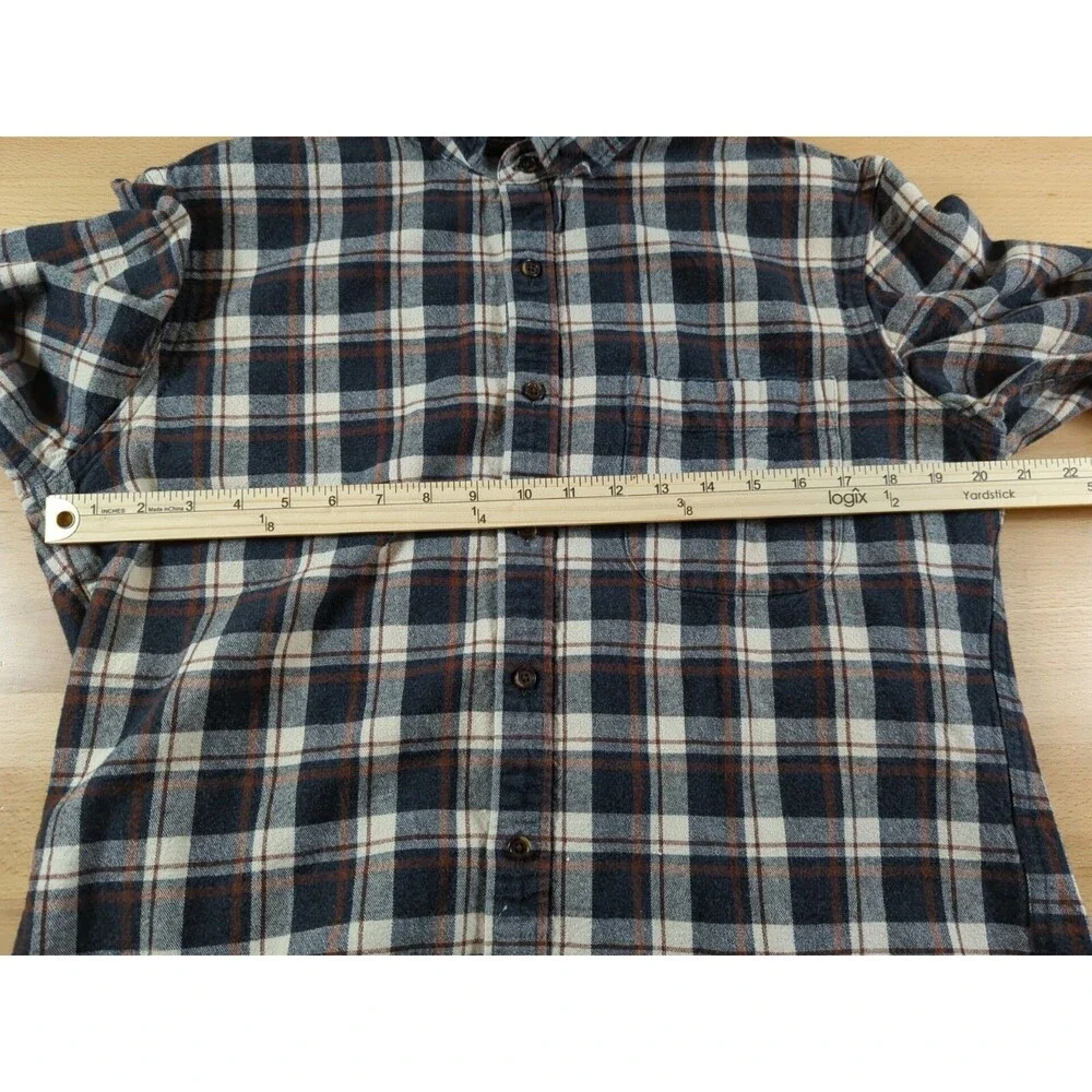 J Crew Elbow Patch Flannel Shirt Men’s Large White Brown Blue Plaid Flex